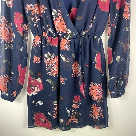 LULUS Pretty Pretender Navy Floral Wrap Dress Long Sleeve Dress WOMENS XS - Picture 4 of 10